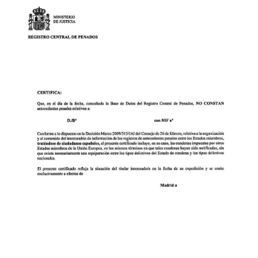 Certificado de antecedentes penales español para traducción jurada oficial